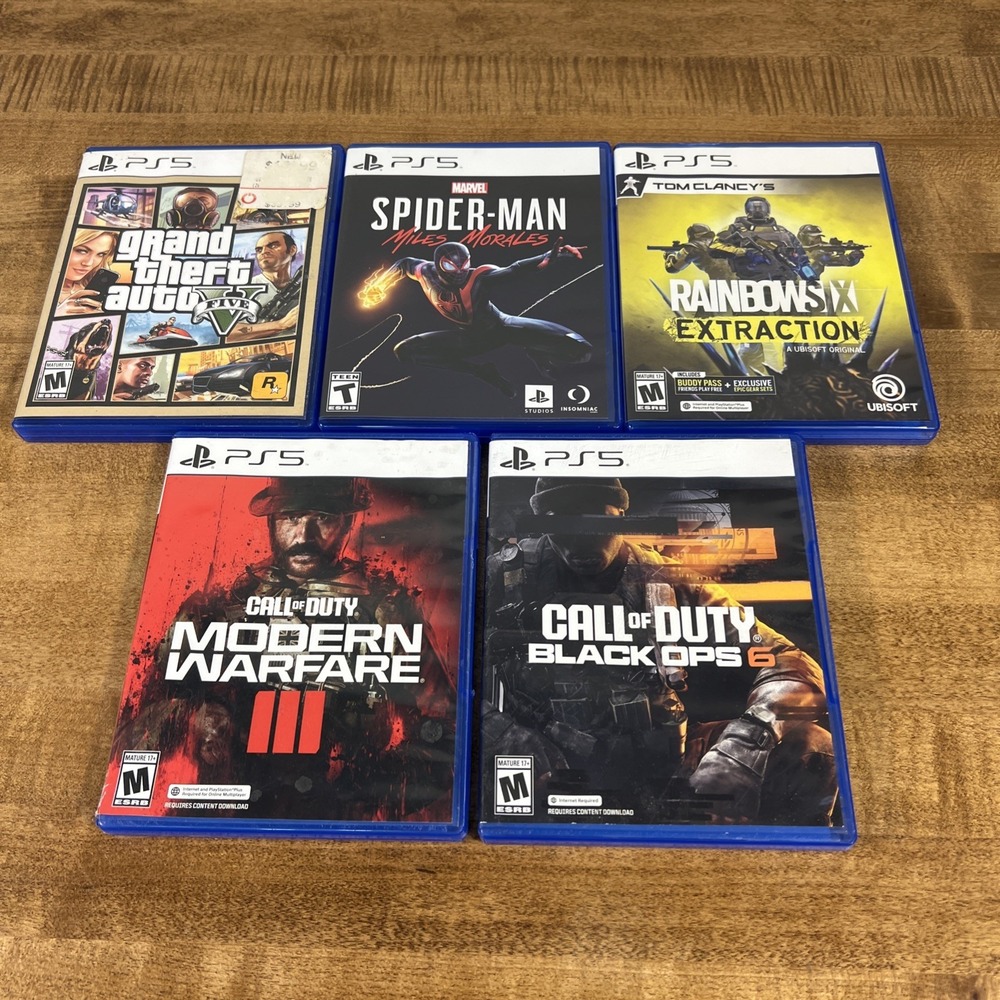 Lot Of 5 PS5 Spiderman Miles, GTA V, Call Of Duty, Rainbow Six Extraction
